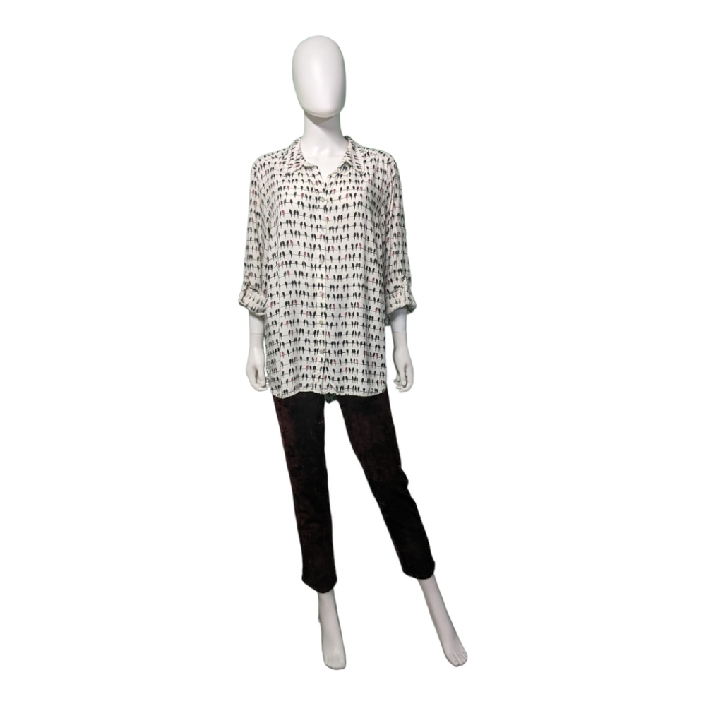 Jane and Delancey Birds Print White Casual Button Shirt, 1X